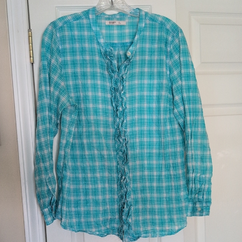 Old Navy Teal Plaid Blouse
